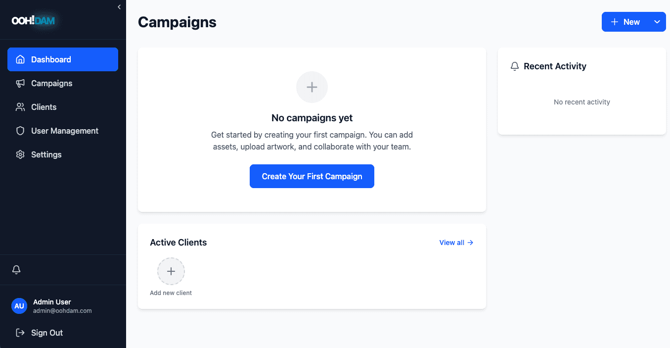 OOH!DAM Dashboard Interface